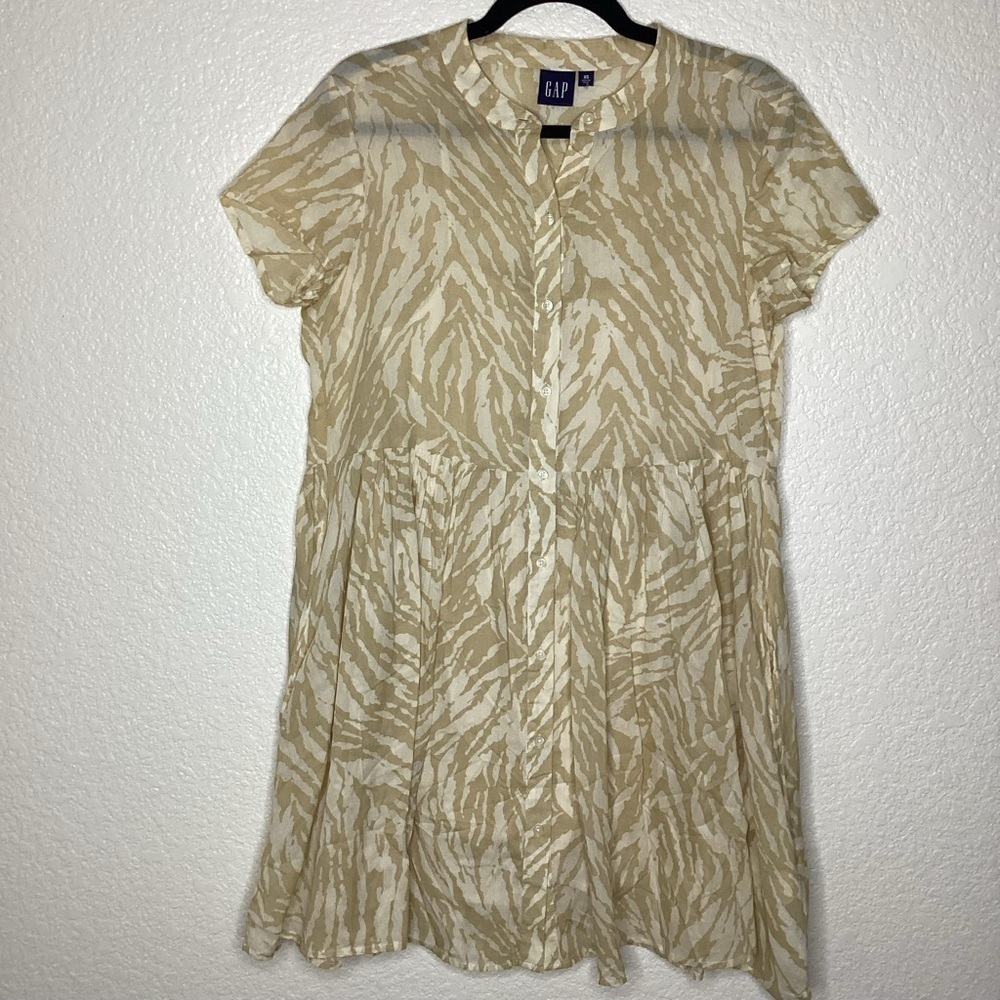 GAP SIZE XS DRESS EMPIRE WAIST MIDI BROWN ZEBRA ANIMAL PRINT GUC - Picture 3 of 16